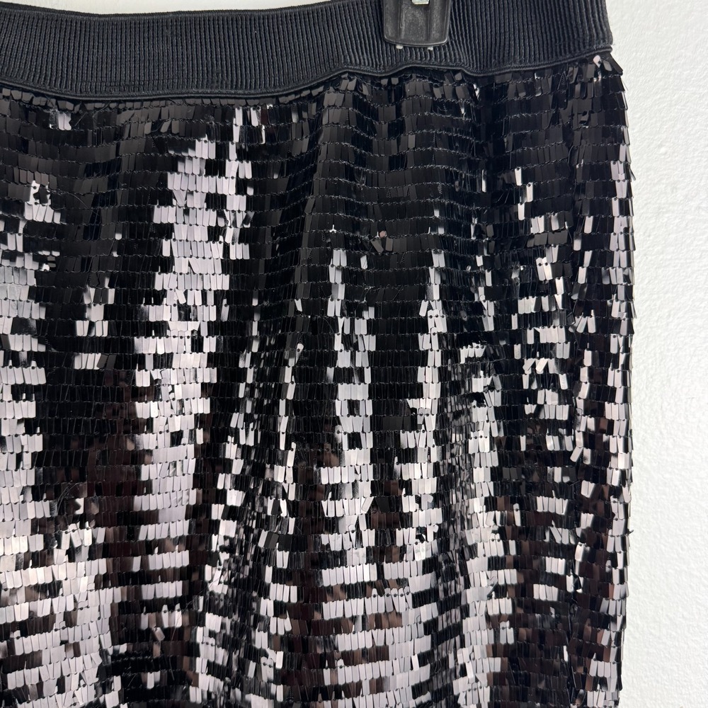 WHO WHAT WEAR Womens holiday sequin dragon scale BLACK skirt - M‎